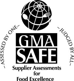 GMA SAFE SUPPLIER ASSESSMENTS FOR FOOD EXCELLENCE ASSESSED BY ONE JUDGED BY ALL - official mark drawing from the USPTO record