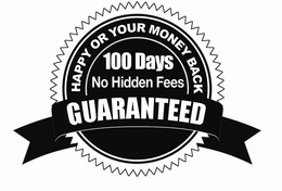 GUARANTEED HAPPY OR YOUR MONEY BACK 100 DAYS NO HIDDEN FEES - official mark drawing from the USPTO record