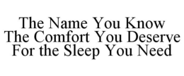 THE NAME YOU KNOW THE COMFORT YOU DESERVE FOR THE SLEEP YOU NEED - official mark drawing from the USPTO record