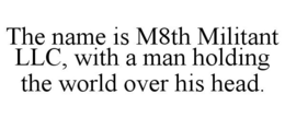 THE NAME IS M8TH MILITANT LLC, WITH A MAN HOLDING THE WORLD OVER HIS HEAD. - official mark drawing from the USPTO record