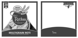 NEW ROTIKAA MADE IN AMERICA FOR HEALTHY LIVING & HOMEMADE TASTE SMALL 20 PIECES FRESH HOMEMADE TASTE! MULTIGRAIN ROTI NO ARTIFICIAL COLORS, FLAVORS OR PRESERVATIVES NO ARTIFICIAL COLORS · FLAVORS · PRESERVATIVES ALWAYS FRESH NEW ROTIKAA - official mark drawing from the USPTO record