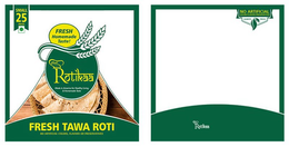 NEW ROTIKAA MADE IN AMERICA FOR HEALTHY LIVING & HOMEMADE TASTE BIG 25 PIECES FRESH HOMEMADE TASTE! FRESH TAWA ROTI NO ARTIFICIAL COLORS, FLAVORS OR PRESERVATIVES NO ARTIFICIAL COLORS · FLAVORS · PRESERVATIVES ALWAYS FRESH NEW ROTIKAA - official mark drawing from the USPTO record