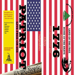 AN APPEAL TO HEAVEN LAND OF THE FREE HOME OF THE BRAVE REVOLUTION 1776 ONE NATION UNDER GOD LIBERTY INDEPENDENCE PATRIOT LIVE FREE OR DIE STRENGTHEN YOUR IMMUNE SYSTEM WITH "PATRIOT" LIVE FREE OR DIE" SUPPLEMENT FACTS BCAA ELECTROLYTES VITAMIN D VITAMIN C SELENIUM ZINC SUPPORT AND FIGHT FOR FREEDOM DON'T TREAD ON ME WE THE PEOPLE - official mark drawing from the USPTO record