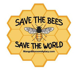SAVE THE BEES SAVE THE WORLD MANGOBLOSSOMAPIARY.COM - official mark drawing from the USPTO record