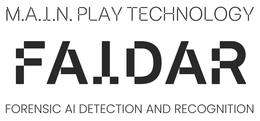 M.A.I.N. PLAY TECHNOLOGY FAIDAR FORENSIC AI DETECTION AND RECOGNITION - official mark drawing from the USPTO record