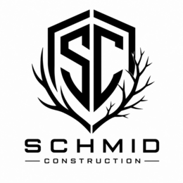THE MARK CONSISTS OF THE STYLIZED LETTERS "SC" WITHIN A SHIELD DESIGN, WITH ANTLERS EXTENDING FROM THE LOWER PORTION OF THE SHIELD, ABOVE THE WORDING "SCHMID CONSTRUCTION." - official mark drawing from the USPTO record